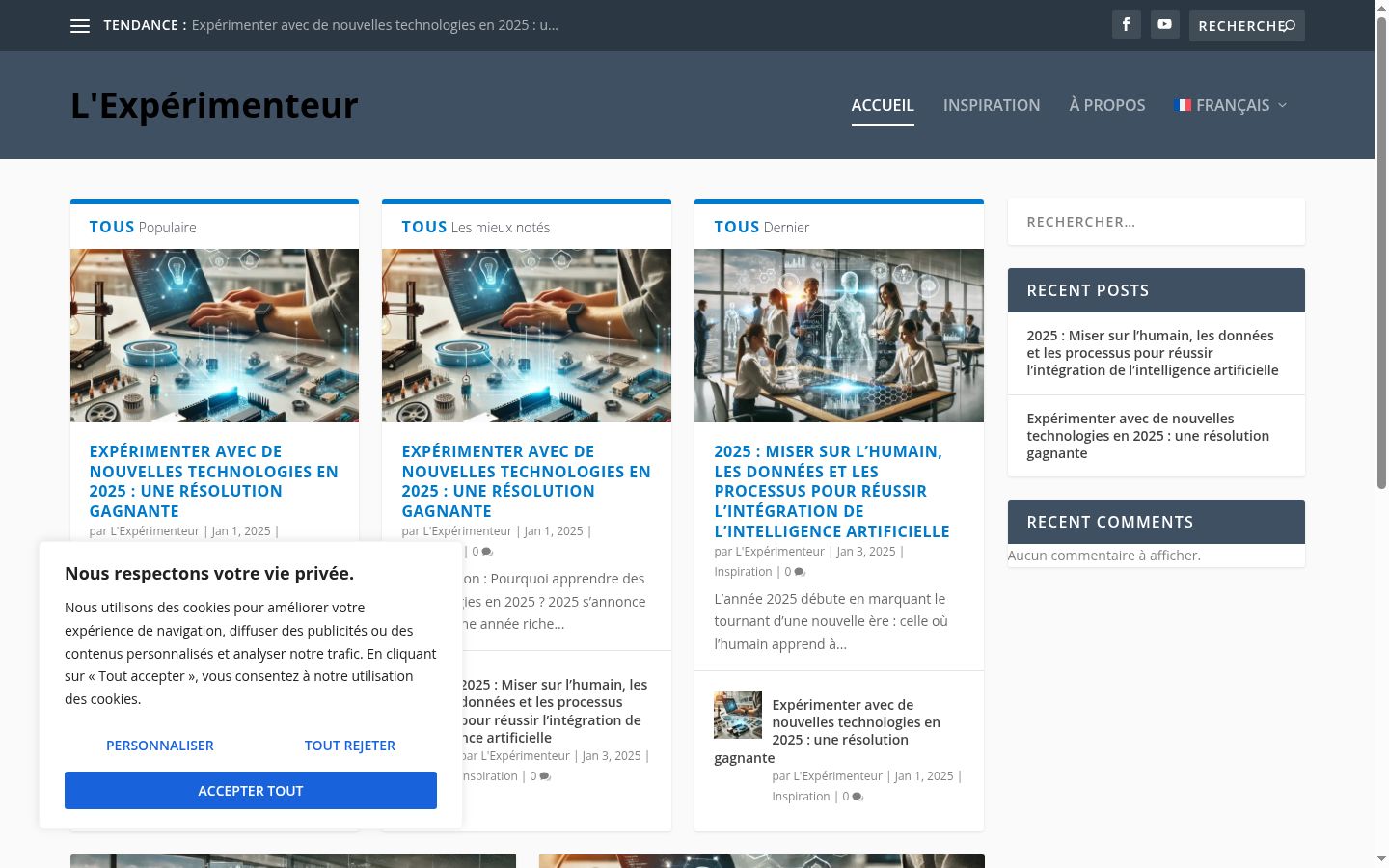 Capture d'écran de la bannière de consentement affichée avant toute interaction