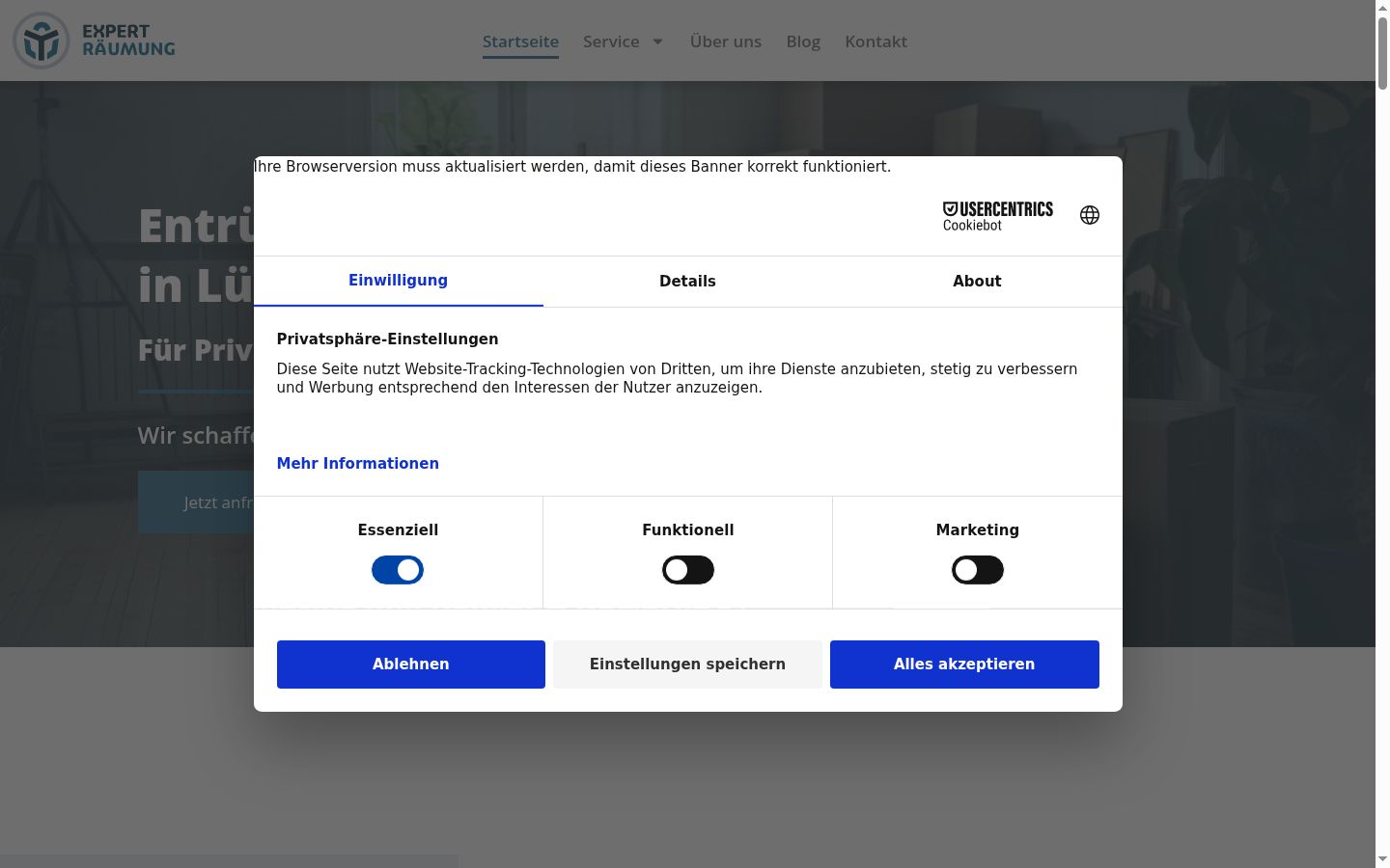 Screenshot del banner di consenso mostrato prima di qualsiasi interazione