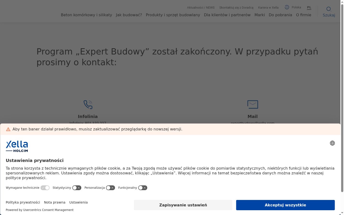 Zrzut ekranu banera zgody wyświetlanego przed jakąkolwiek interakcją