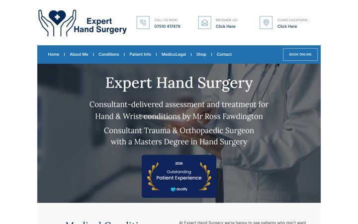 Screenshot ta' experthandsurgery.co.uk