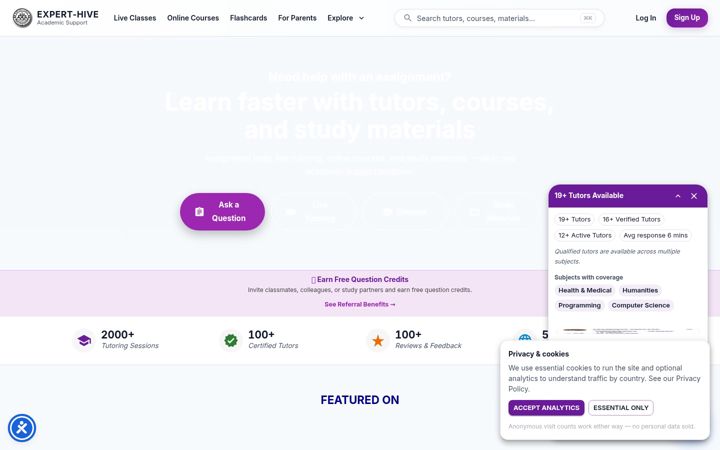 Screenshot of experthivetutors.com