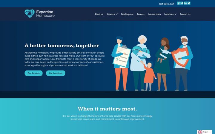 Screenshot ta' expertisehomecare.co.uk