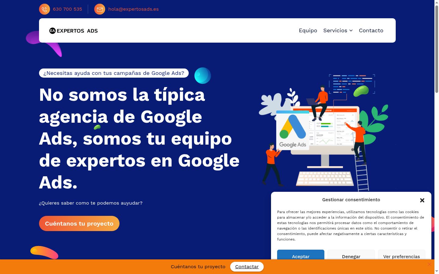 Captura de pantalla del banner de consentimiento mostrado antes de cualquier interacción