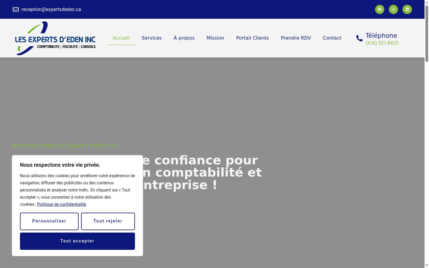 Capture d'écran de la bannière de consentement affichée avant toute interaction