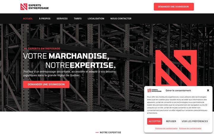 Screenshot of expertsentreposage.ca