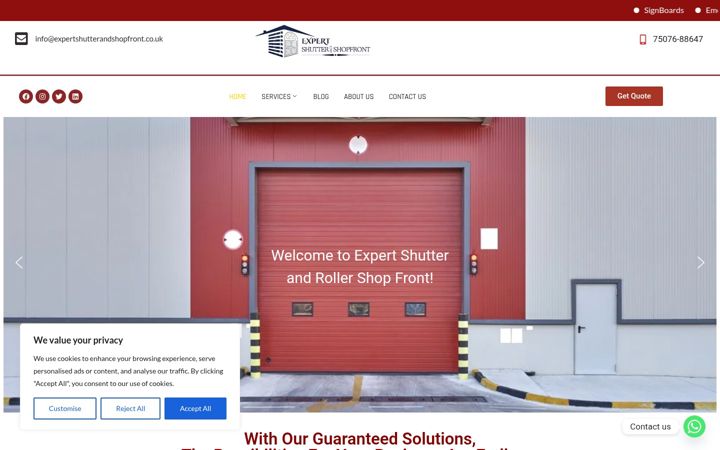 Screenshot of expertshutterandshopfront.co.uk