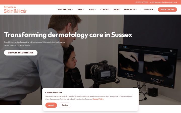 Screenshot of expertsinskinandhair.co.uk