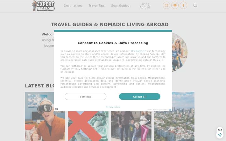 Screenshot of expertvagabond.com