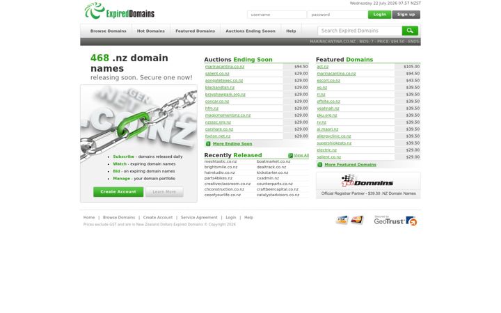Screenshot of expireddomains.co.nz