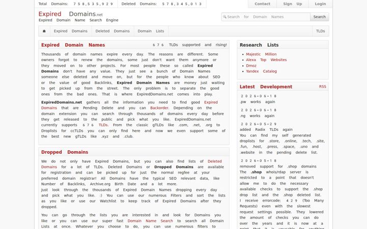 Screenshot of expireddomains.net