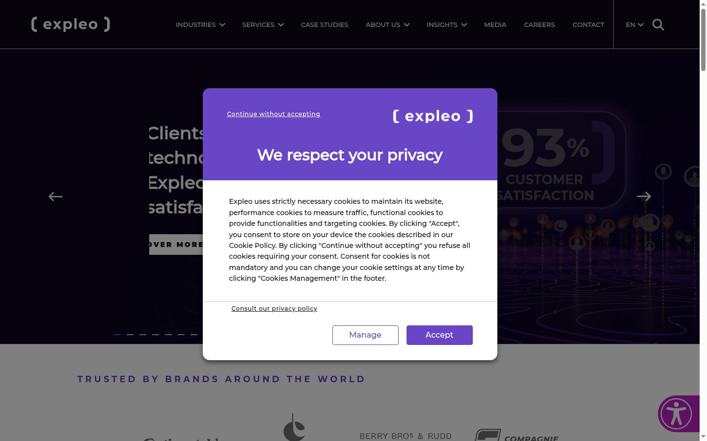 Screenshot del banner di consenso mostrato prima di qualsiasi interazione