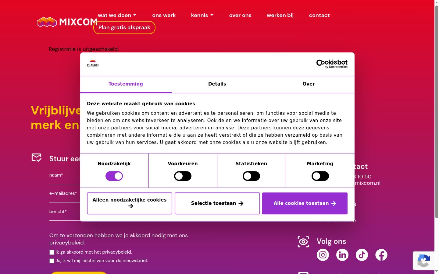 Snimka zaslona bannera za privolu prikazanog prije bilo kakve interakcije