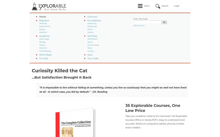 Screenshot of explorable.com