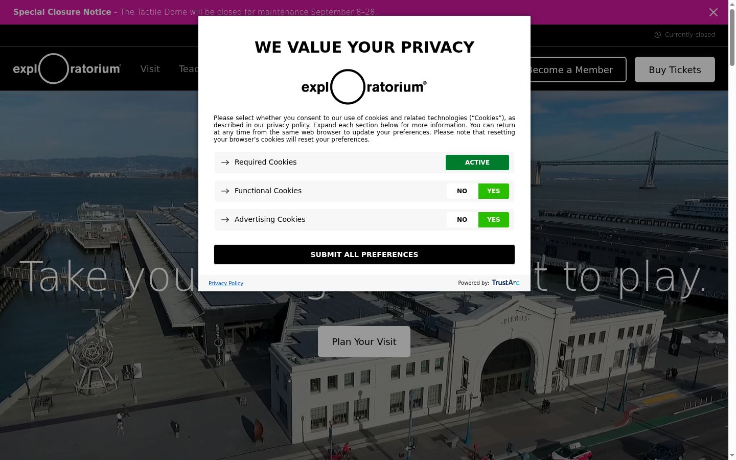 Screenshot of the consent banner shown before any interaction