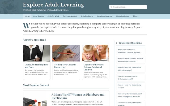 Screenshot of exploreadultlearning.co.uk