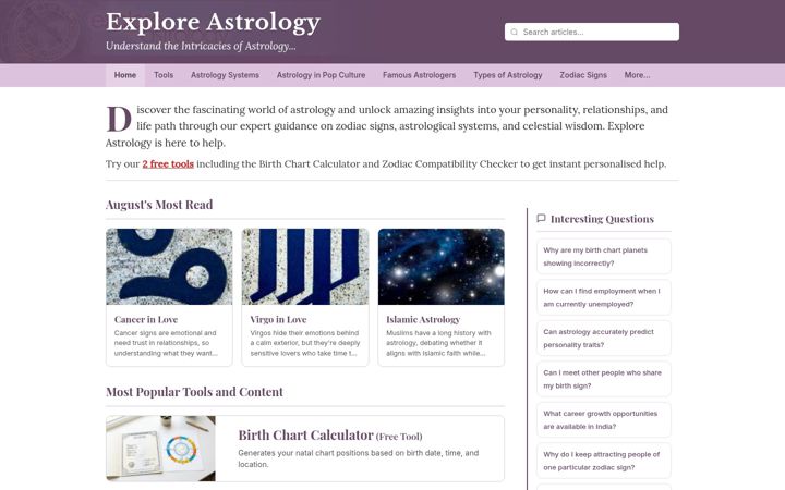 Screenshot of exploreastrology.co.uk