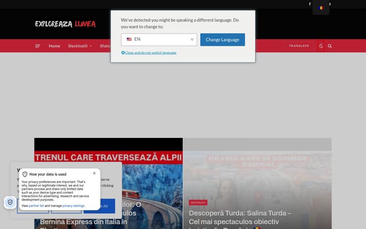 Screenshot of exploreazalumea.ro