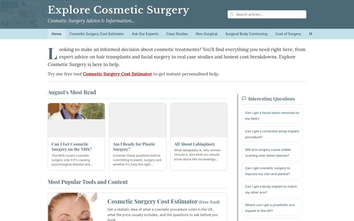 Screenshot of explorecosmeticsurgery.co.uk