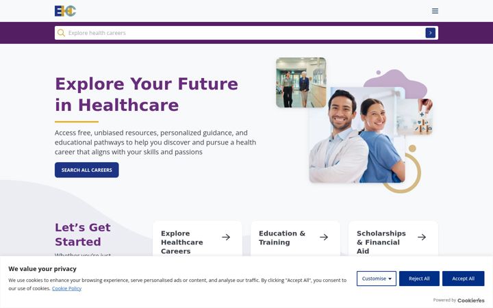 Screenshot of explorehealthcareers.org