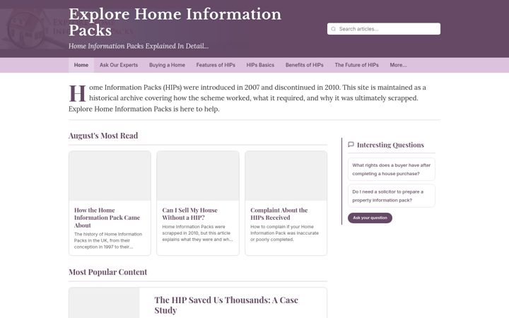 Screenshot of explorehomeinformationpacks.co.uk