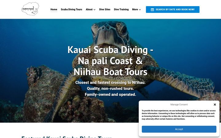 Screenshot of explorekauaiscuba.com