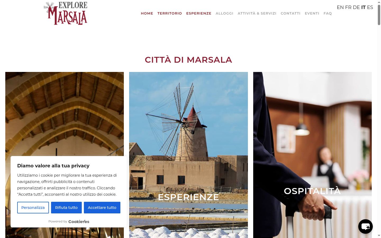 Screenshot del banner di consenso mostrato prima di qualsiasi interazione