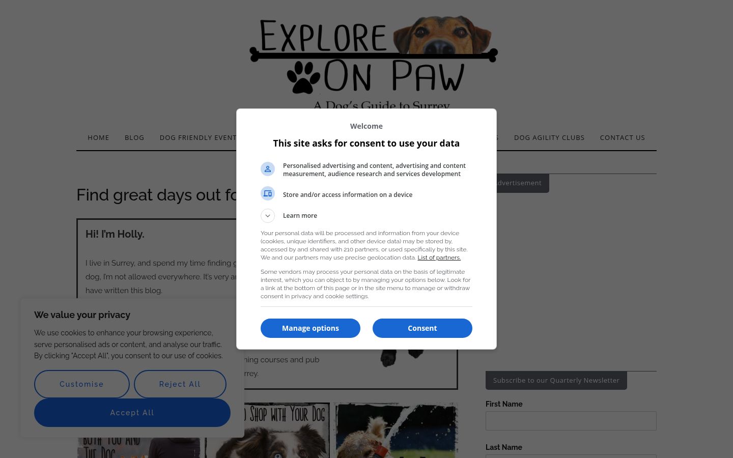 Screenshot del banner di consenso mostrato prima di qualsiasi interazione