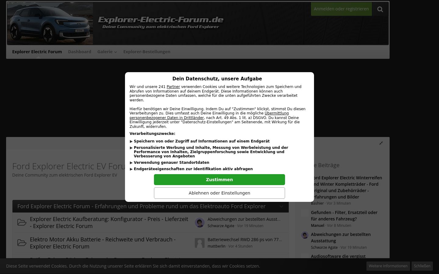 Skärmbild av samtyckesbannern som visades före någon interaktion
