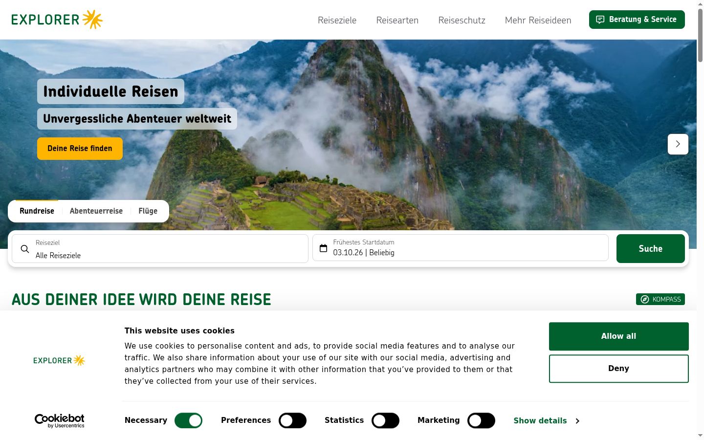 Screenshot del banner di consenso mostrato prima di qualsiasi interazione
