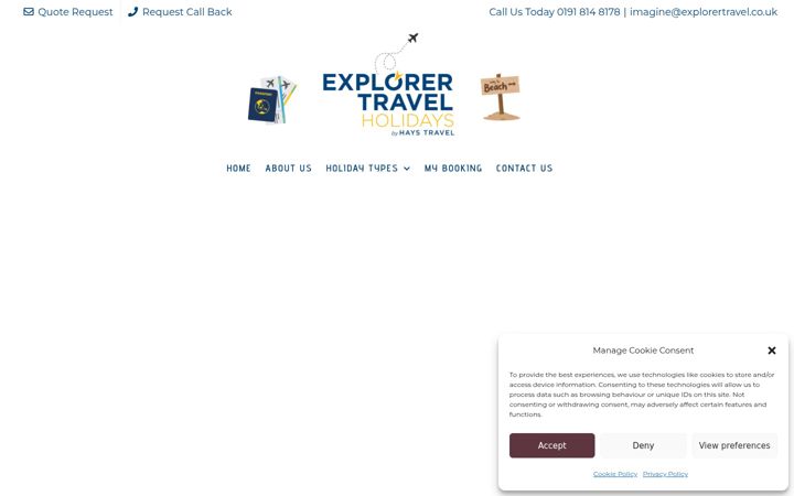 Screenshot ta' explorertravelwebsite.co.uk