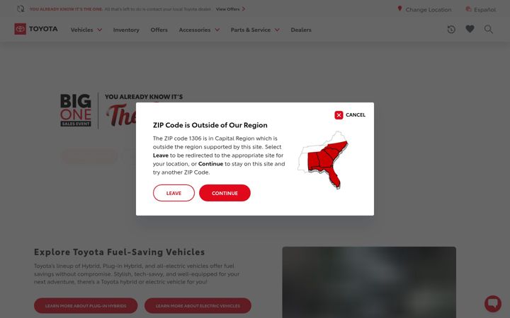 Screenshot of exploresetoyota.com