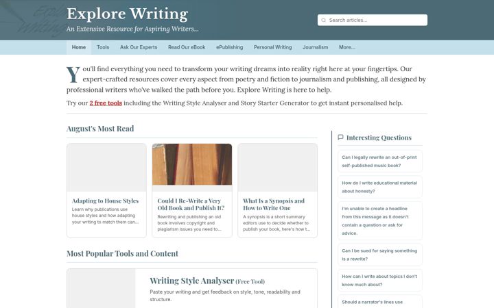Screenshot of explorewriting.co.uk