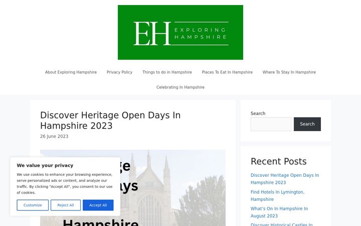 Screenshot of exploringhampshire.co.uk