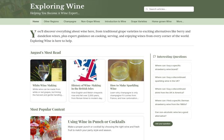 Skærmbillede af exploringwine.co.uk