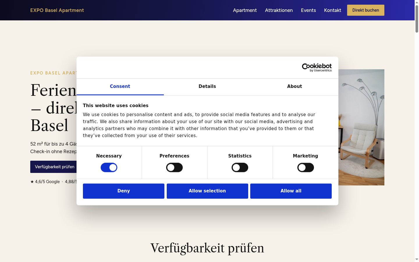 Screenshot of the consent banner shown before any interaction