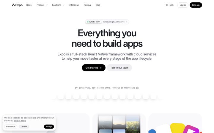 Screenshot of expo.io