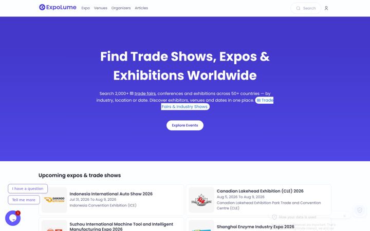 Screenshot of expolume.com