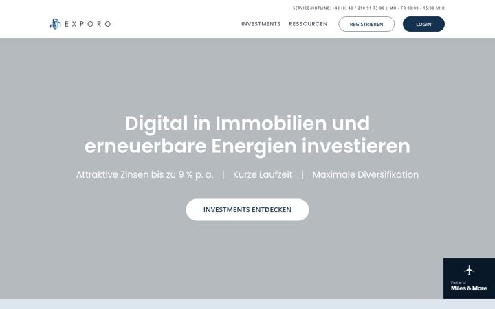 Screenshot of exporo.com