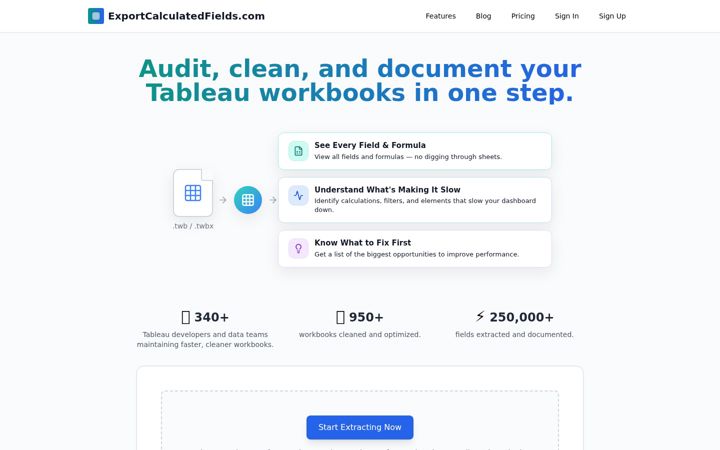 Screenshot of exportcalculatedfields.com