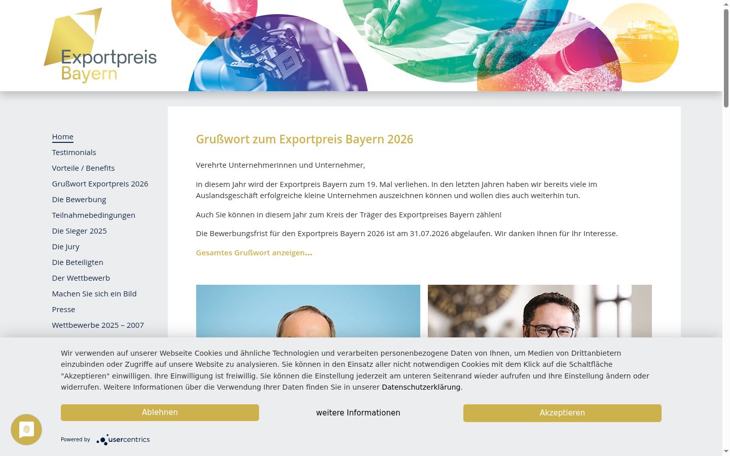 Screenshot des Einwilligungsbanners vor jeglicher Interaktion