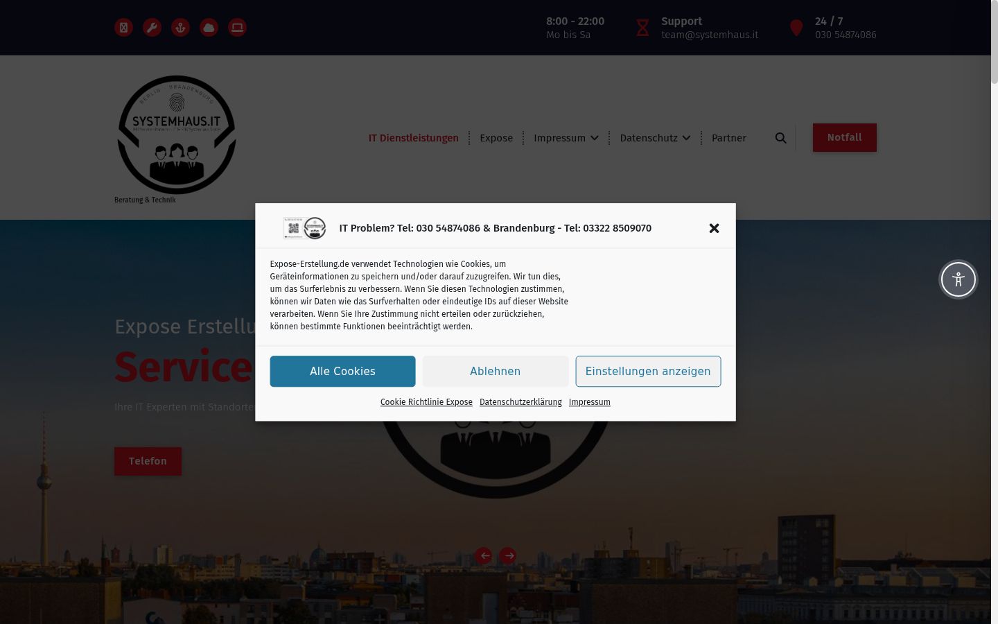 Captura de ecrã do banner de consentimento apresentado antes de qualquer interação