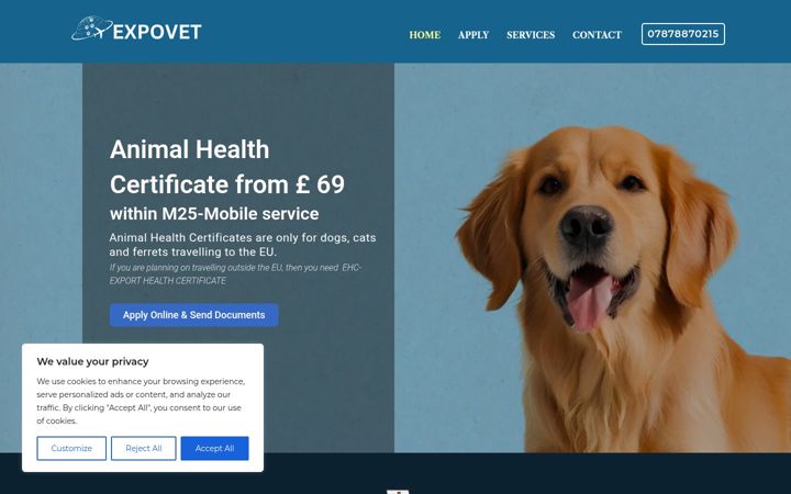 Screenshot di expovet.co.uk