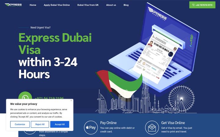 Zrzut ekranu expressdubaivisa.co.uk
