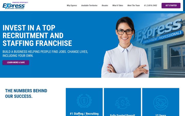 Snímek obrazovky expressfranchising.com.au