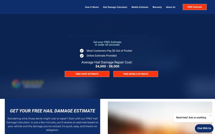 Screenshot of expresshailrepair.com
