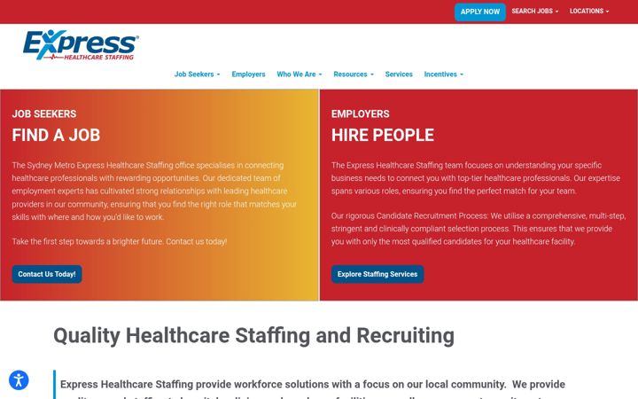 Snímek obrazovky expresshealthcarestaffing.com.au