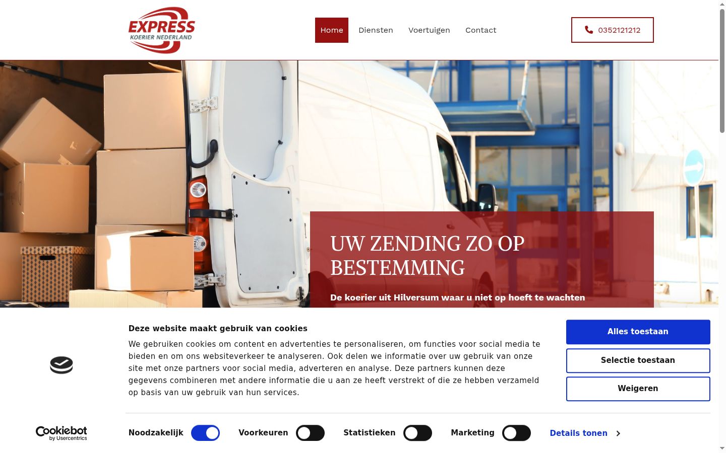 Screenshot van de toestemmingsbanner zoals getoond vóór enige interactie
