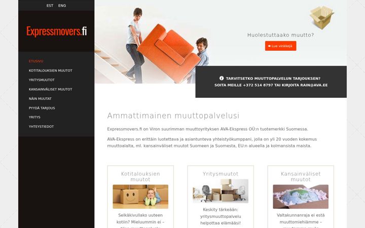 Snimka zaslona za expressmovers.fi
