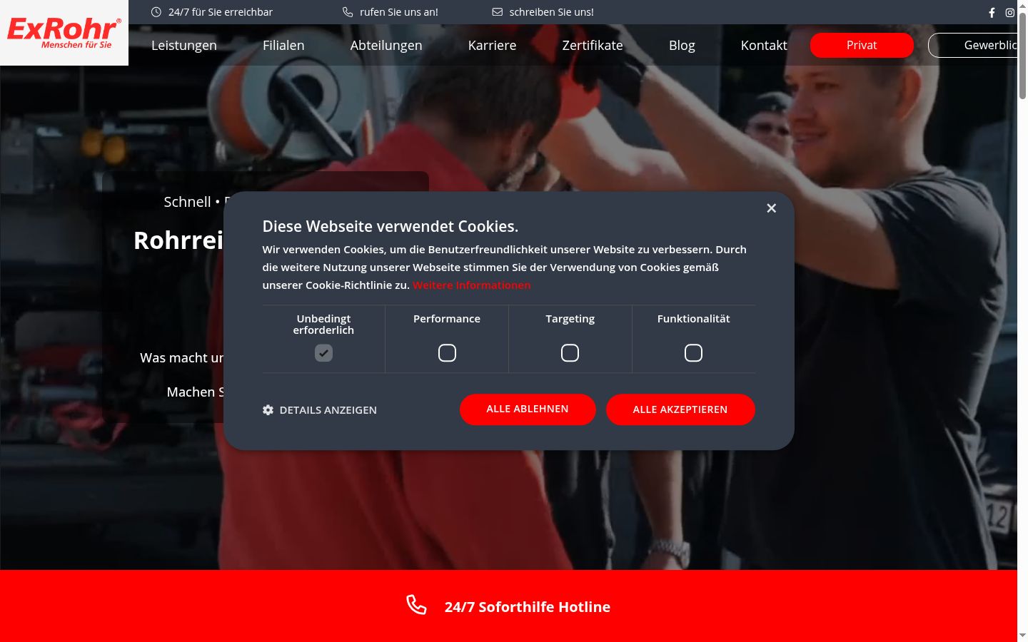 Captura de pantalla del banner de consentimiento mostrado antes de cualquier interacción
