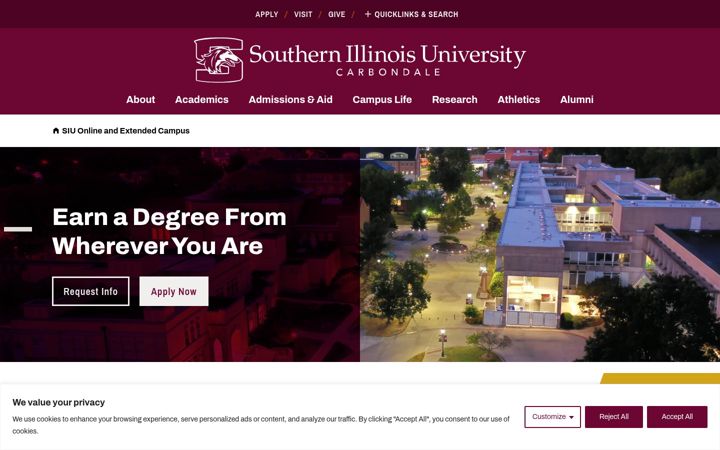 Screenshot of extendedcampus.siu.edu